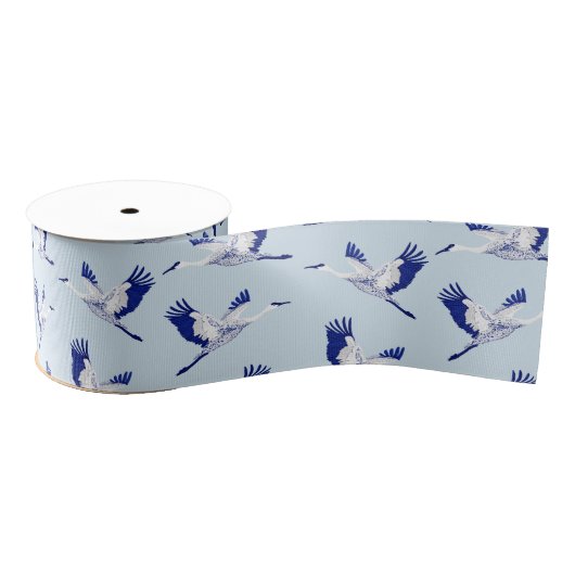 Blauwe en witte kranen grosgrain lint (Spoel)