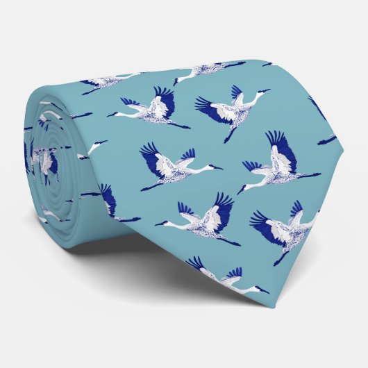 Blauwe en witte kranen stropdas (Opgerold)