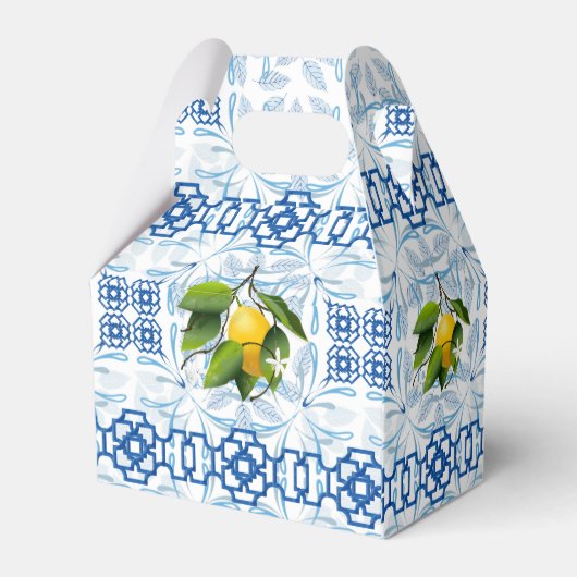 Blauwe en witte Lemon Mediterrane bruiloft Bedankdoosjes (Achterkant)