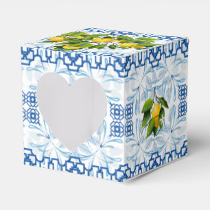Blauwe en witte Lemon Mediterrane bruiloft Bedankdoosjes