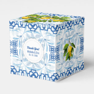 Blauwe en witte Lemon Mediterrane bruiloft Bedankdoosjes