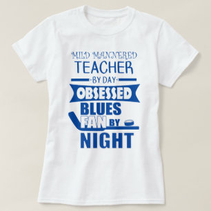 Blauwe en witte leraar Hockey Fan T-shirt