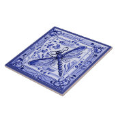 Blauwe en witte libel mediterrane volkskunst tegeltje (Zijkant)