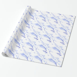Blauwe en witte marmer cadeaupapier