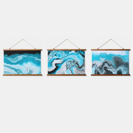 Blauwe en witte marmer hangend wandkleed (Driedubbel)