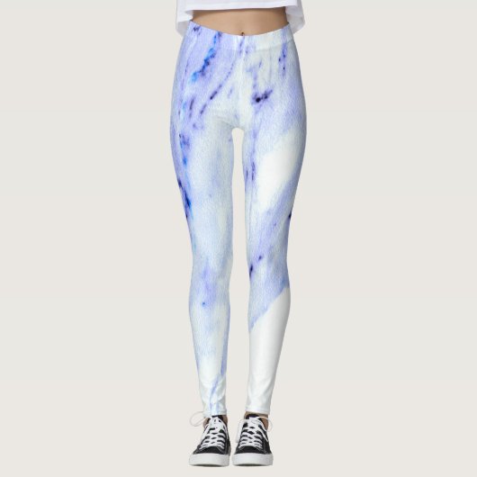 Blauwe en witte marmer leggings (Voorkant)
