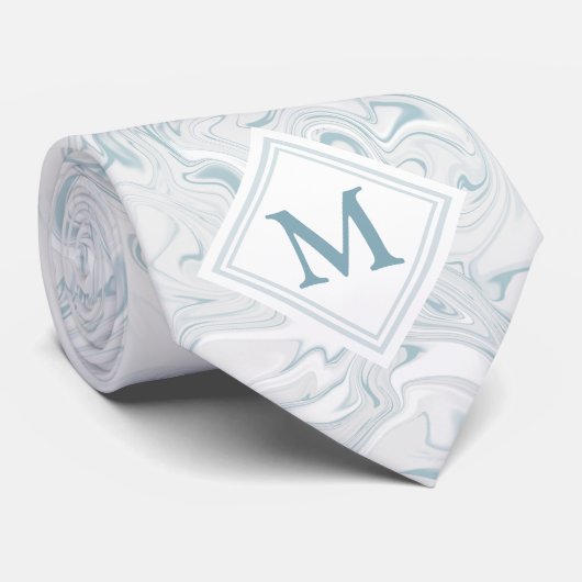 Blauwe en witte marmer met Diamond Monogram Stropdas (Opgerold)