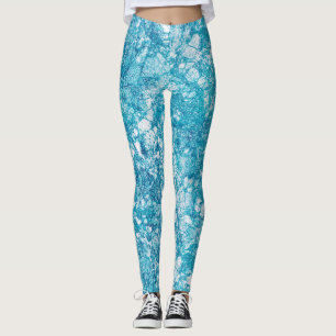 Blauwe en witte marmertextuur leggings