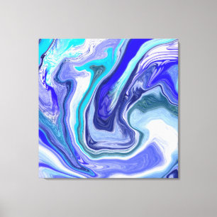 Blauwe en witte marmervochtige kunst canvas afdruk
