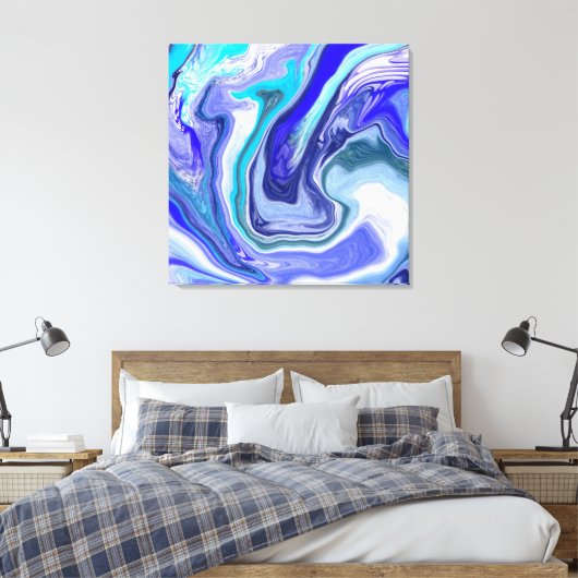 Blauwe en witte marmervochtige kunst canvas afdruk (Insitu (Slaapkamer))