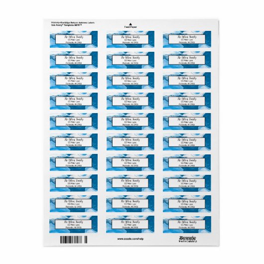 Blauwe en witte marmervochtige kunst etiket (Full Sheet)