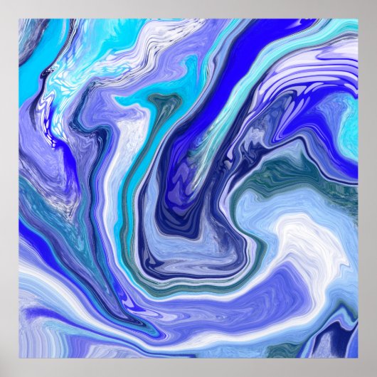 Blauwe en witte marmervochtige kunst poster (Voorkant)