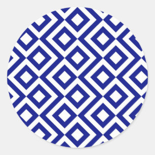 Blauwe en Witte Meander Ronde Sticker