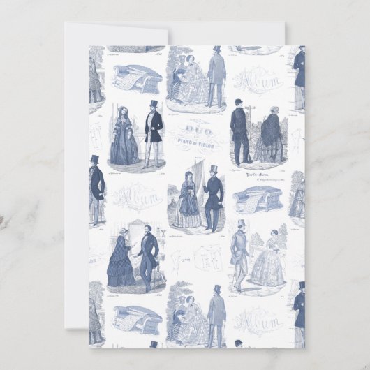 Blauwe en witte  Mode Franse toile Kaart (Voorkant)