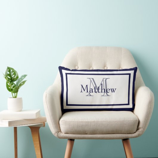 Blauwe en witte monogram Naam Keepomwille Pillow Kussen (Stoel)