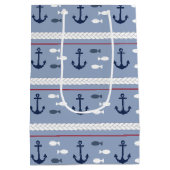 Blauwe en witte Nautische ankers Medium Cadeauzakje (Achterkant)