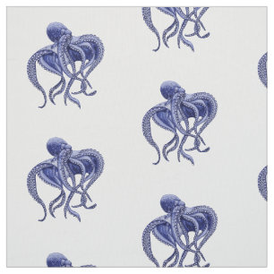 Blauwe en witte octopus stof
