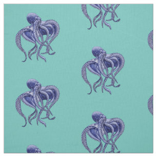 Blauwe en witte octopus stof