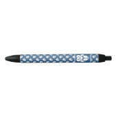 Blauwe en witte ovendrukken en  monogram zwarte inkt pen (Voorkant)