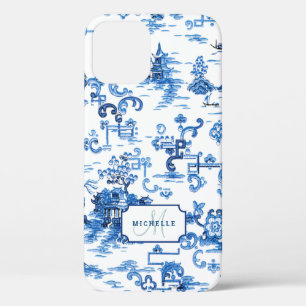 Blauwe en Witte Pagoda Chinoiserie iPhone 12 Hoesje