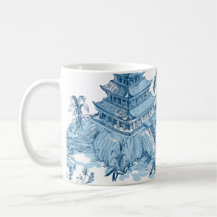 Blauwe en Witte Pagoda Chinoiserie Koffiemok