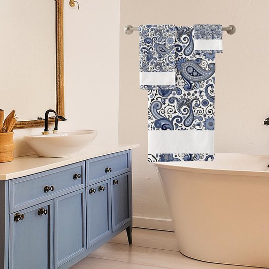 Blauwe en witte paisley bad handdoek