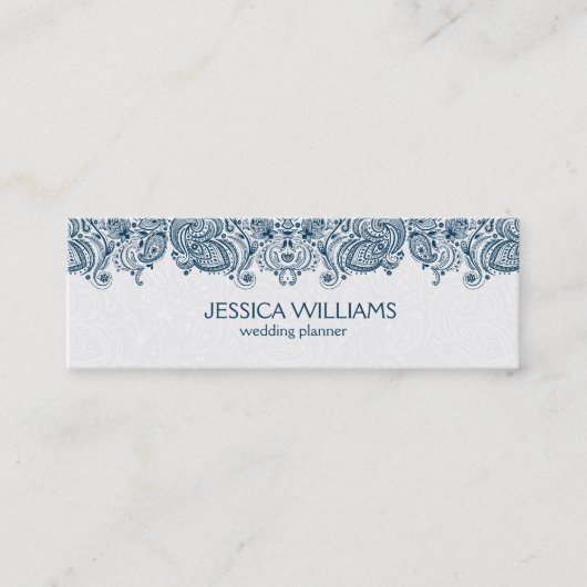 Blauwe en witte  Paisley Wedding Planner Mini Visitekaartje (Voorkant)
