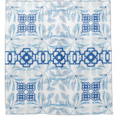 Blauwe en witte platte platte duinen douchegordijn (Voorkant)