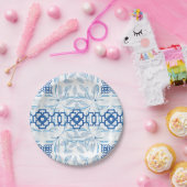 Blauwe en witte platte platte duinen papieren bordje (Feest)