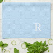 Blauwe en witte poka Dot Monogrammed Theedoek (Gevouwen)