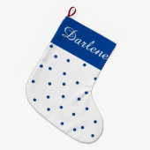 Blauwe en witte pokadot grote kerstsok (Voorkant (Hangend))