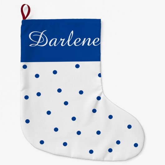 Blauwe en witte pokadot grote kerstsok (Voorkant)