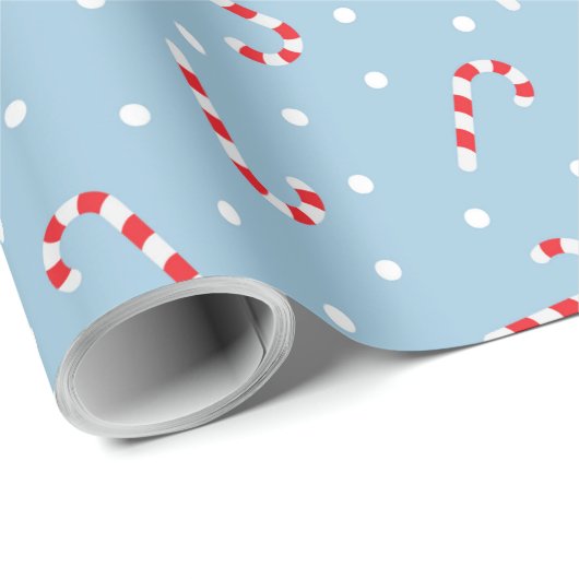 Blauwe en witte pokadots en snoepriet cadeaupapier (Rol Hoek)