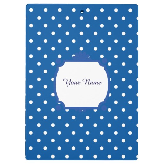 Blauwe en witte pokadots klembord (Achterkant)