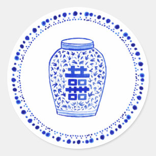 Blauwe en witte potjes ronde sticker