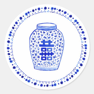 Blauwe en witte potjes ronde sticker
