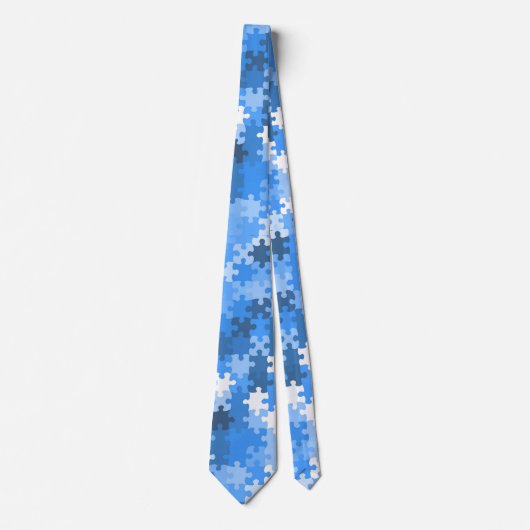 Blauwe en witte puzzle stukken stropdas (Voorkant)