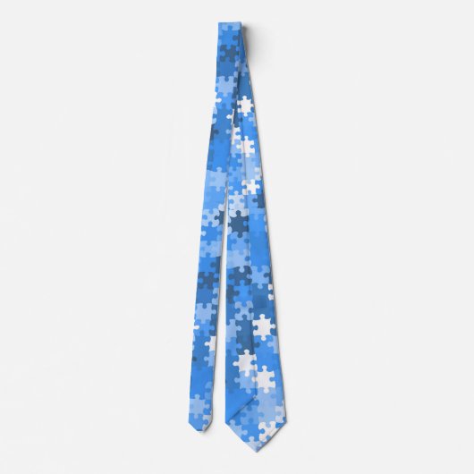 Blauwe en witte puzzle stukken stropdas (Achterkant)