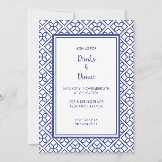 BLAUWE EN WITTE RAND ELEGANT FEEST UITNODIGING (Voorkant)