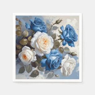 Blauwe en witte rozen bloemenprint servet