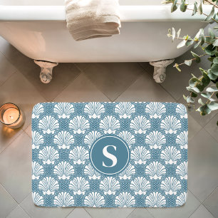 Blauwe en Witte Schelp Kust Monogram Badmat