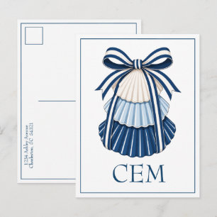 Blauwe en Witte Schelpen en Lint Monogram Briefkaart