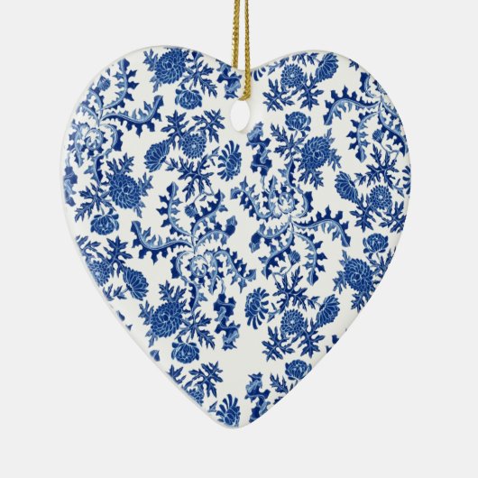 Blauwe en witte sierbloem keramisch ornament (Rechts)