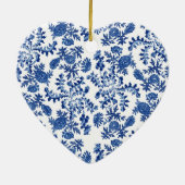 Blauwe en witte sierbloem keramisch ornament (Achterkant)