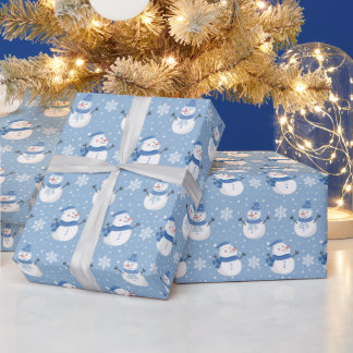 Blauwe en witte sneeuwpoppen cadeaupapier