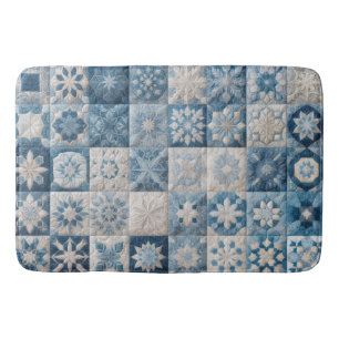 Blauwe en witte sneeuwvlok quilt badmat