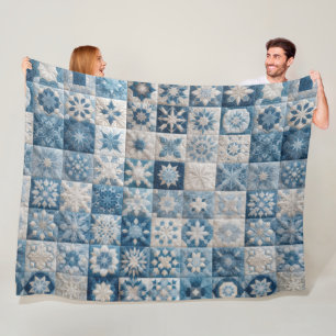 Blauwe en witte sneeuwvlok quilt fleece deken