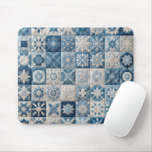 Blauwe en witte sneeuwvlok quilt muismat