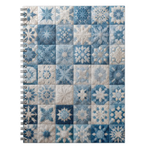 Blauwe en witte sneeuwvlok quilt notitieboek