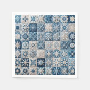 Blauwe en witte sneeuwvlok quilt servet